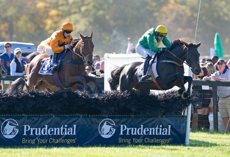 Sharp Rise running at Far Hills, upsides eventual winner Rawnaq